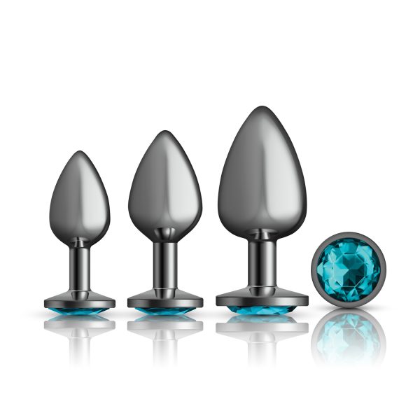 Cheeky Charms - Metal Butt Plug Gunmetal - Round - Teal -  Anal Trainer Kit