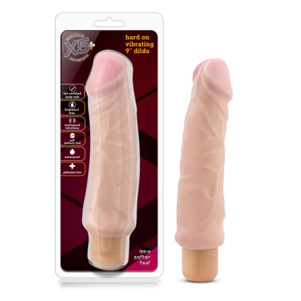 X5 Plus - Hard on Vibrating 9 Inch Dildo - Natural