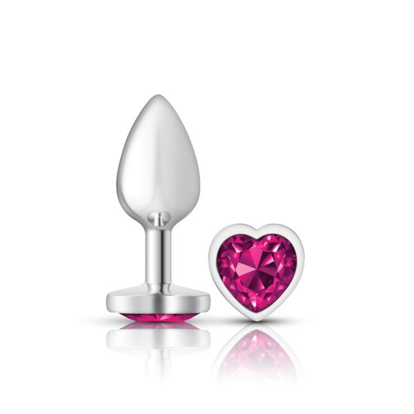 Cheeky Charms-Silver Metal Butt Plug- Heart-Bright Pink-Small