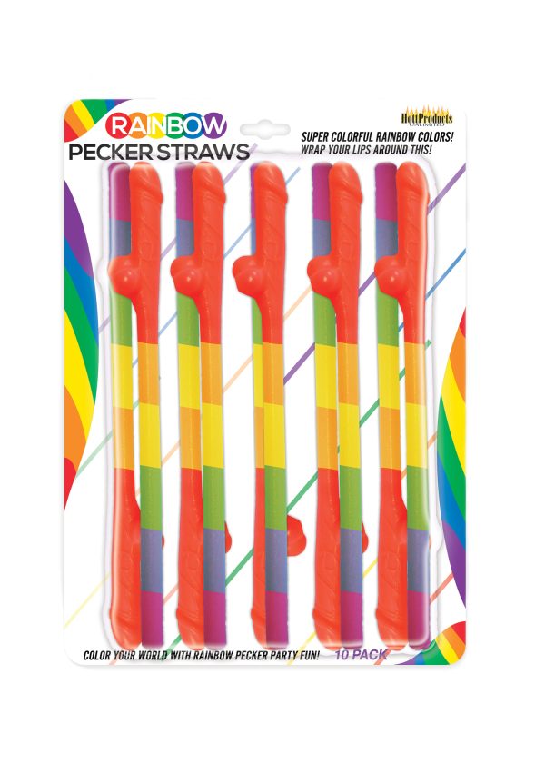 Rainbow Pecker Straws - 10 Pack