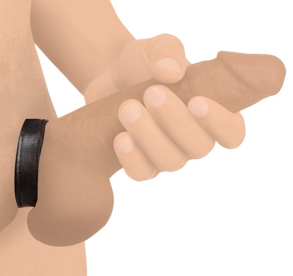 Leather and Velcro Cock Ring - Black