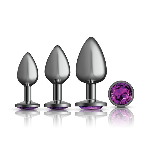 Cheeky Charms - Metal Butt Plug Gunmetal - Round - Deep Purple - Anal Trainer Kit