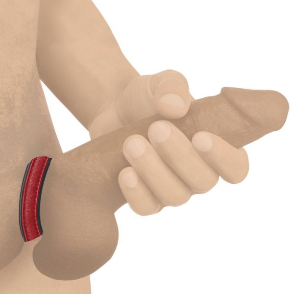 Leather and Velcro Cock Ring - Red