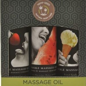 Edible Massage Oil Gift Set Box - 2 Fl. Oz. Bottles - Strawberry, Watermelon, Vanilla