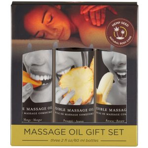 Edible Massage Oil Gift Set Box - 2 Fl. Oz. Bottles - Banana, Mango, Pineapple